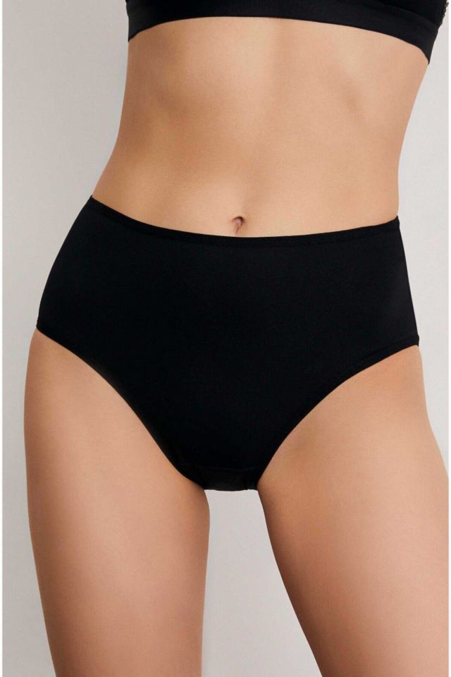 Kadın 6'lı Bato Yüksek Bel Beyaz Siyah Ten Slip Külot