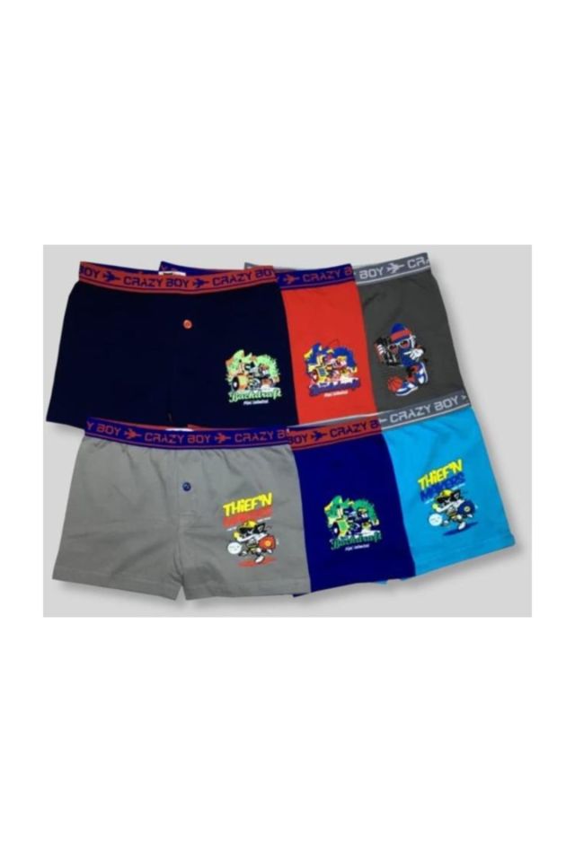 Erkek Çocuk Çok Renkli 6'Lı Paket Elastan Pamuk Baskılı Boxer