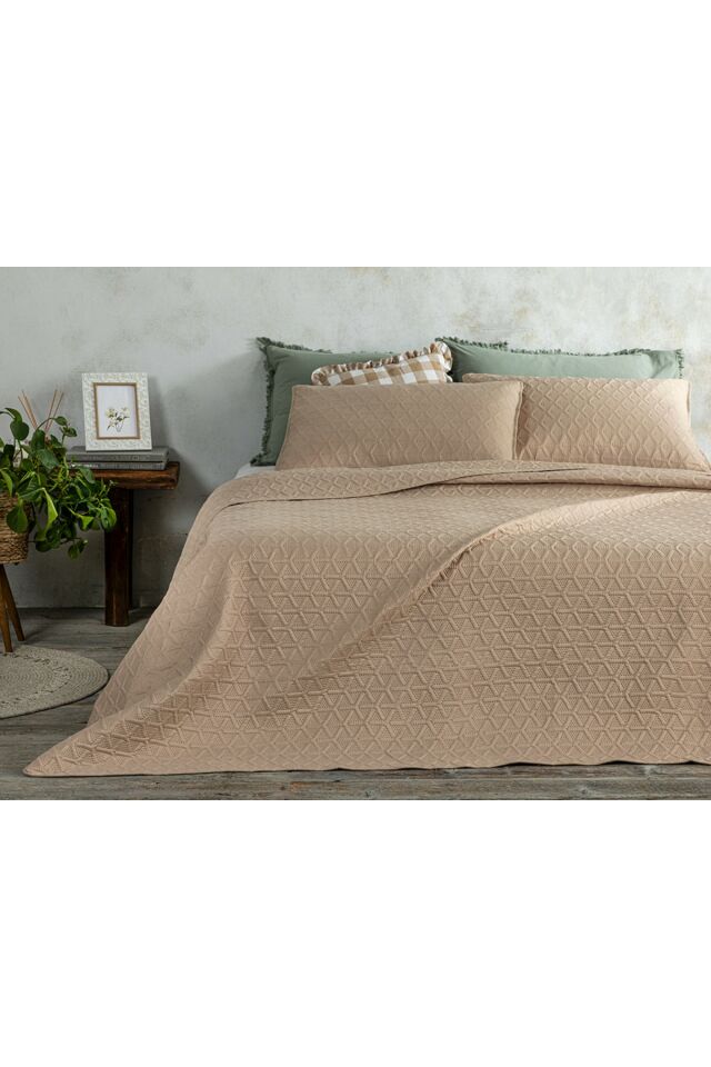 Triangle Multi-Purpose Single Bedspread Set 160x220 Cm Beige