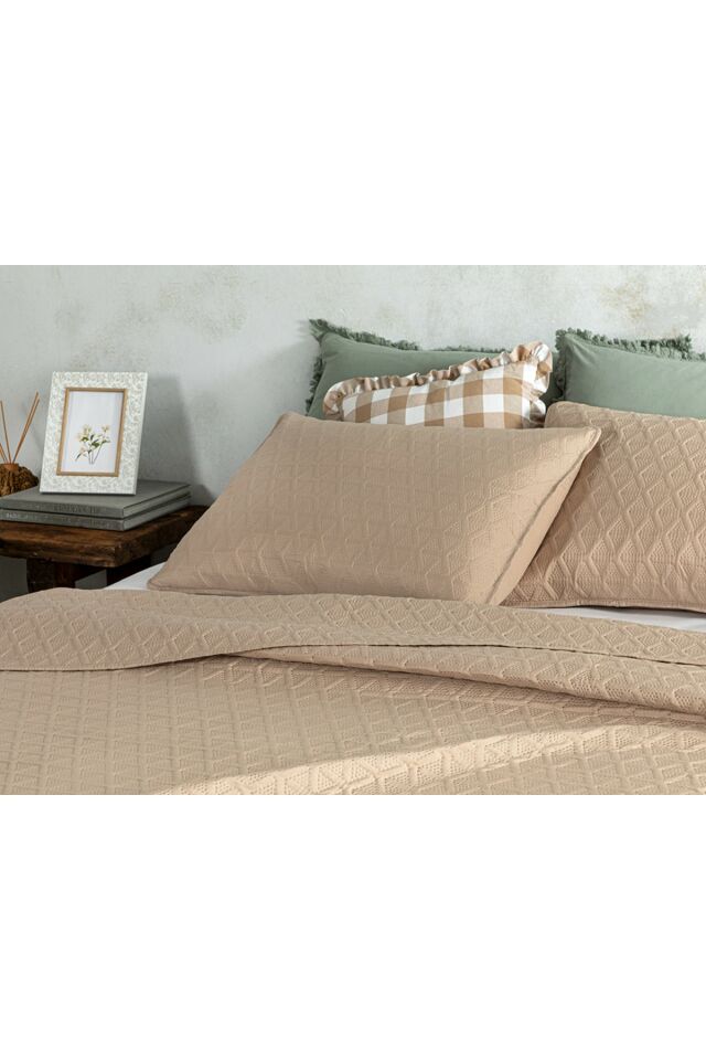 Triangle Multi-Purpose Single Bedspread Set 160x220 Cm Beige