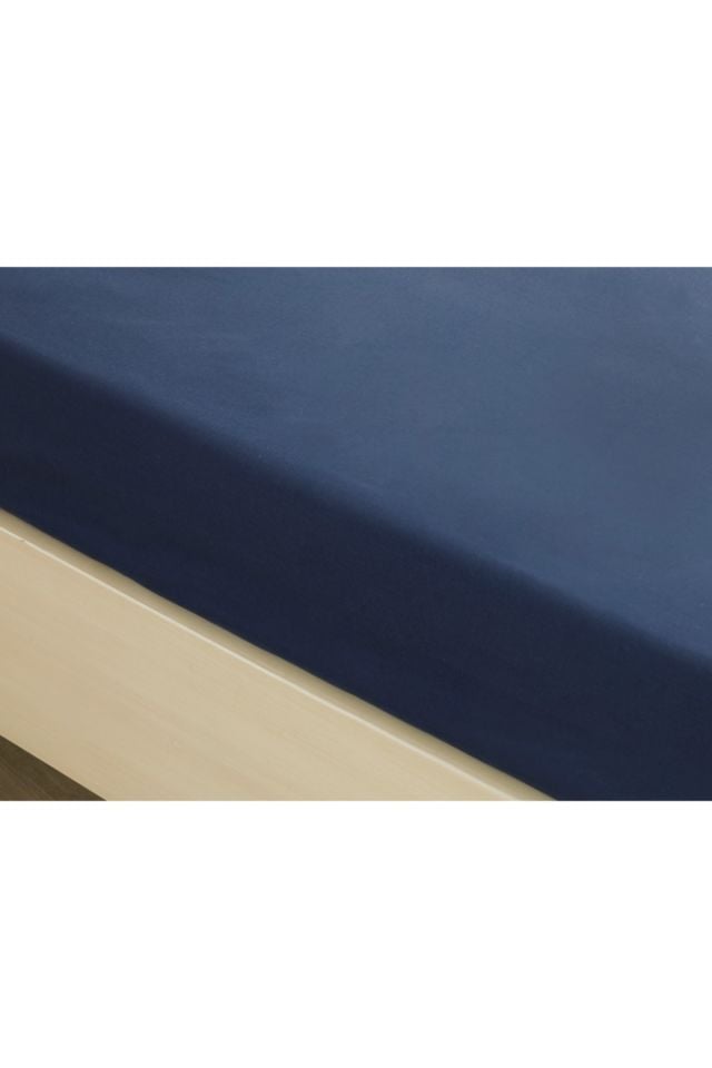 Plain Cotton Single Elastic Bed Sheet 100x200 Cm Night Blue