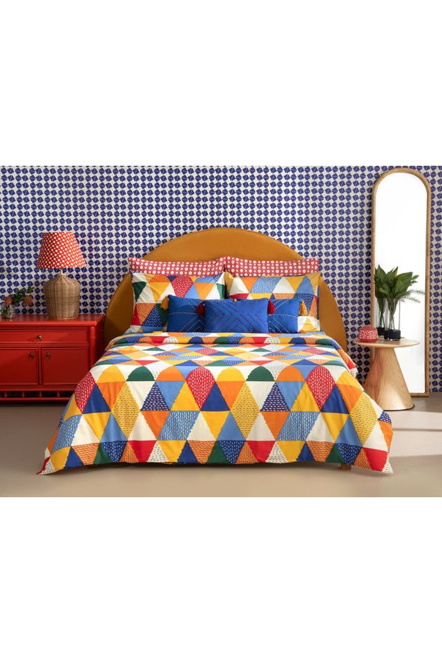 Direct Message Triangles Cotton Single Duvet Cover Set 160x220 Cm Yellow-orange