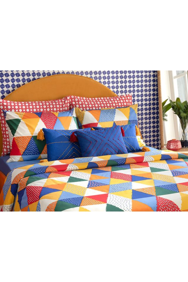 Direct Message Triangles Cotton Single Duvet Cover Set 160x220 Cm Yellow-orange