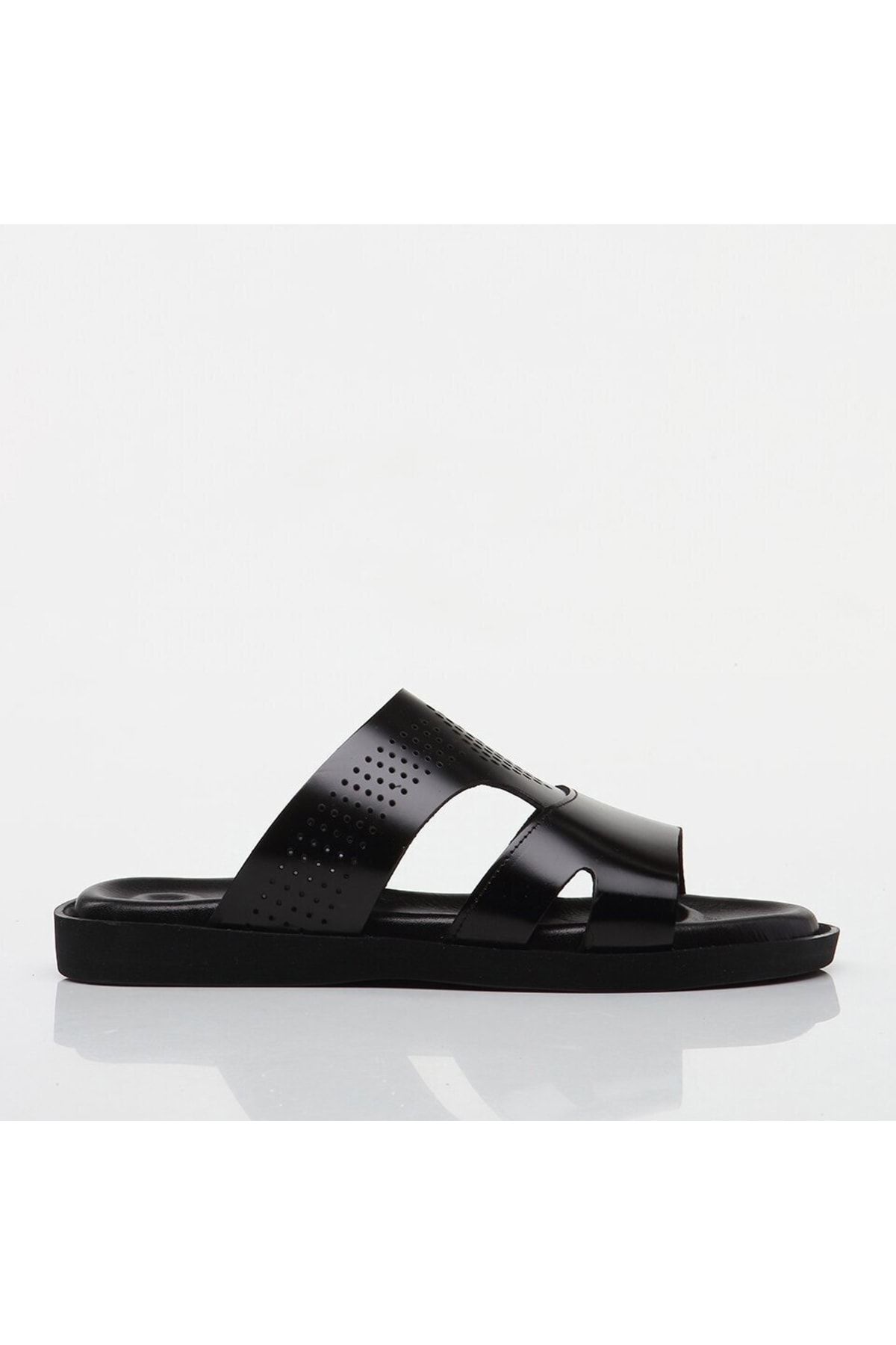 Genuine Leather Black Men's Slippers