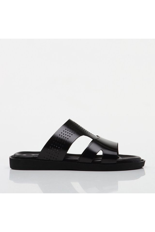 Genuine Leather Black Men's Slippers