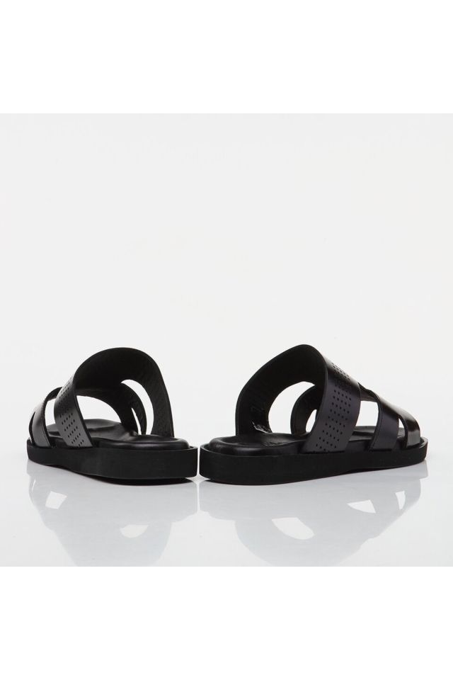 Genuine Leather Black Men's Slippers