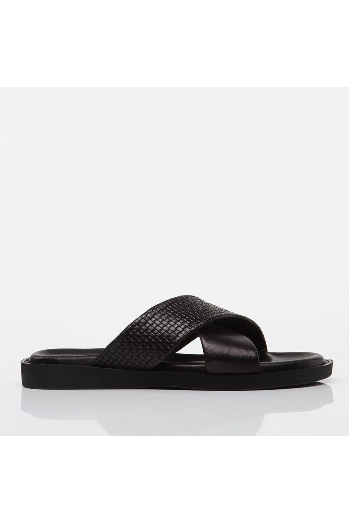 Genuine Leather Black Men's Slippers
