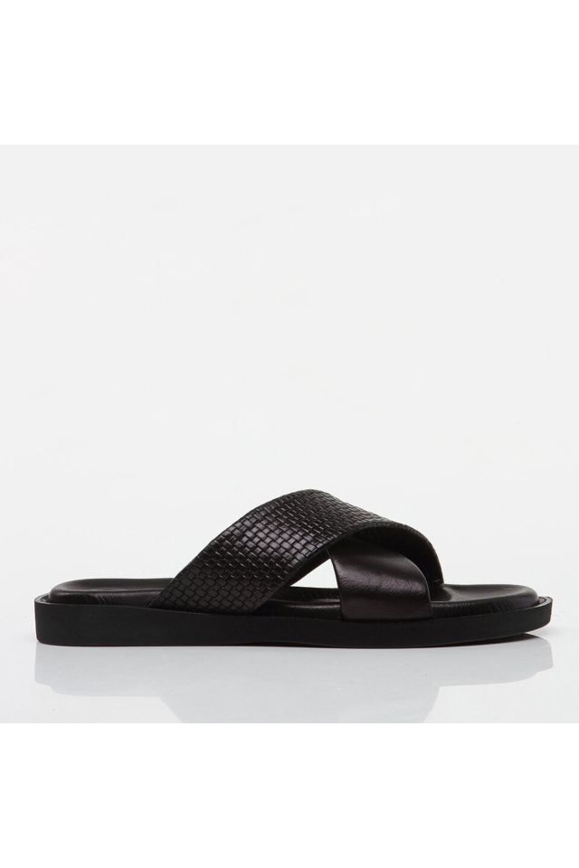 Genuine Leather Black Men's Slippers