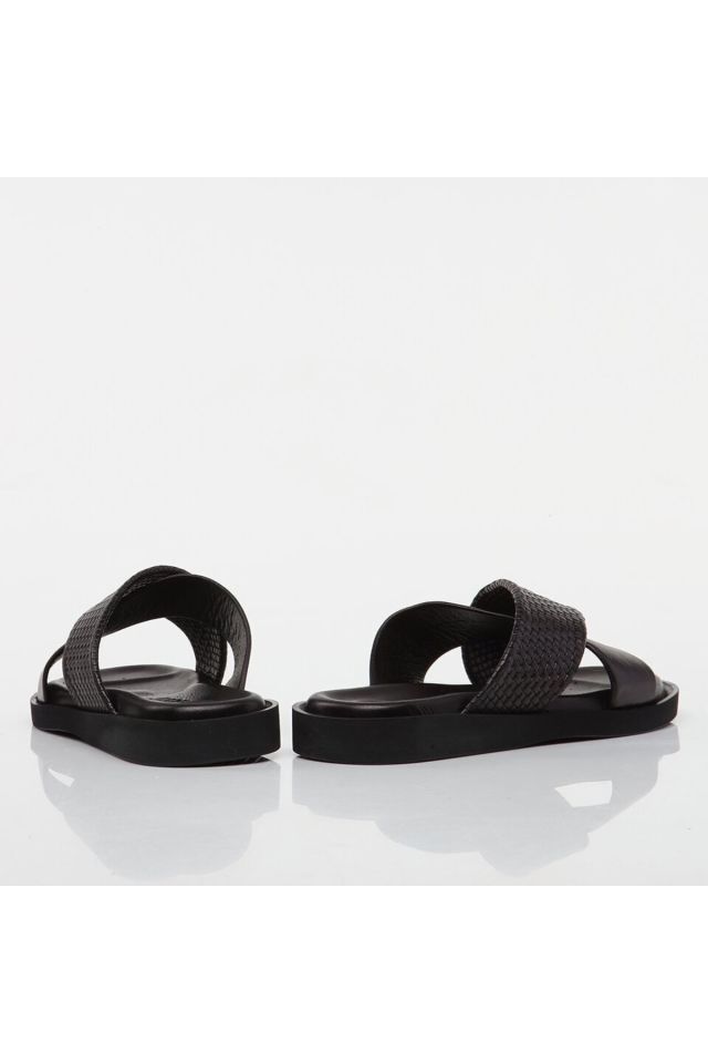 Genuine Leather Black Men's Slippers