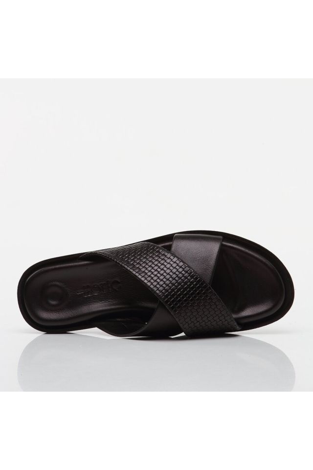 Genuine Leather Black Men's Slippers