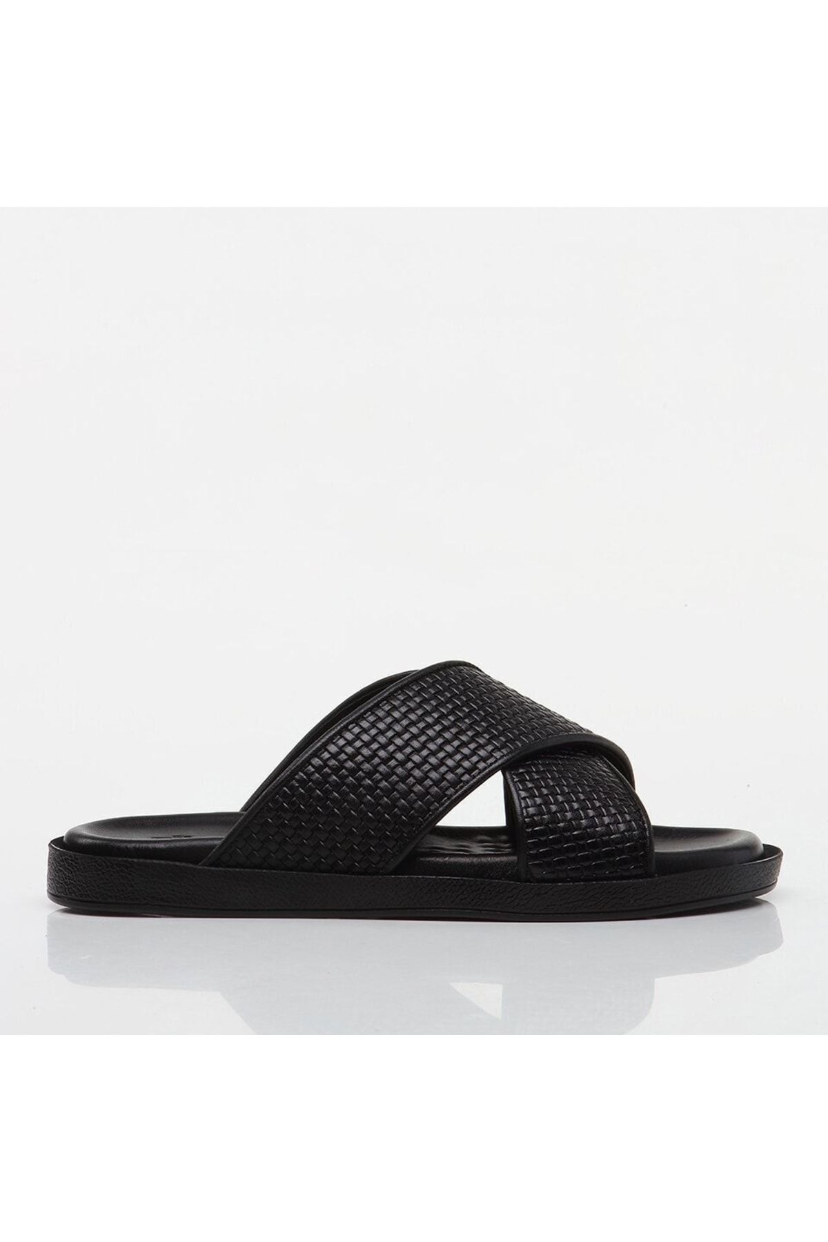Genuine Leather Black Men's Slippers