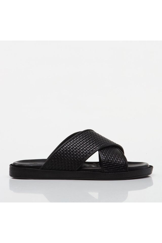 Genuine Leather Black Men's Slippers