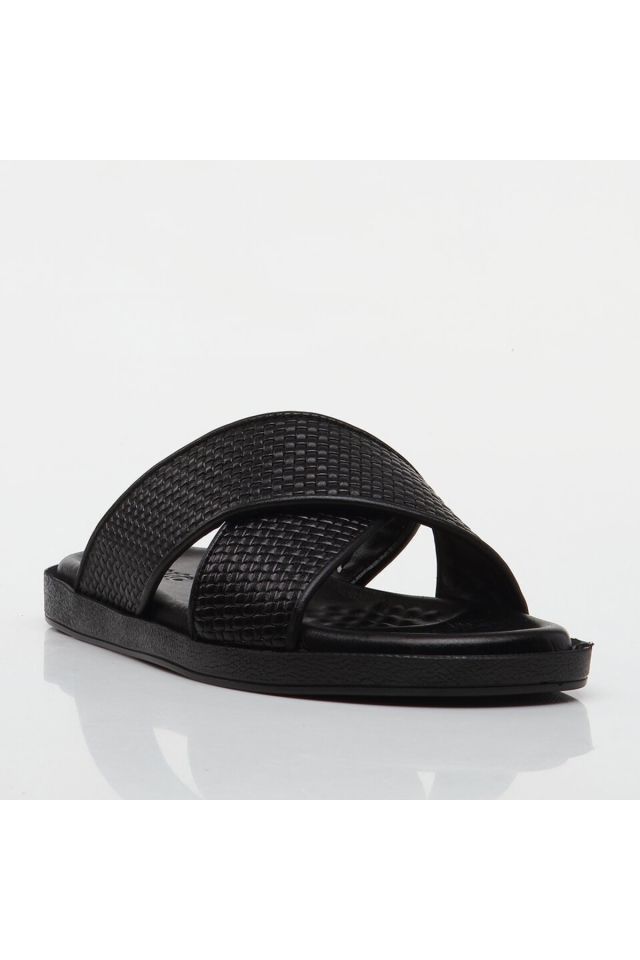 Genuine Leather Black Men's Slippers