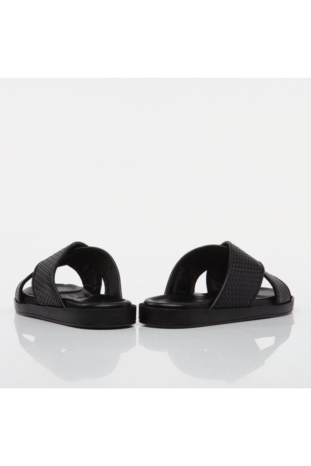 Genuine Leather Black Men's Slippers