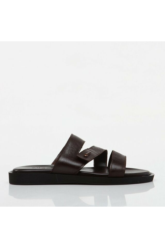Genuine Leather Brown Men's Slippers