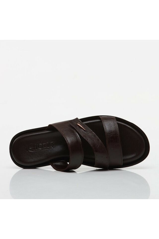 Genuine Leather Brown Men's Slippers