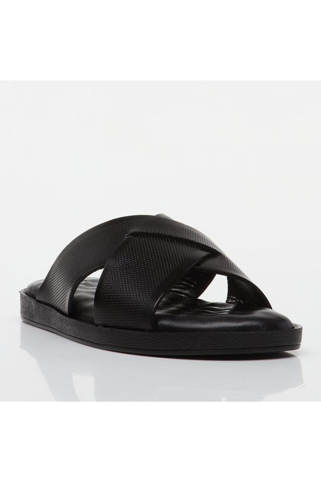 Genuine Leather Black Men's Slippers