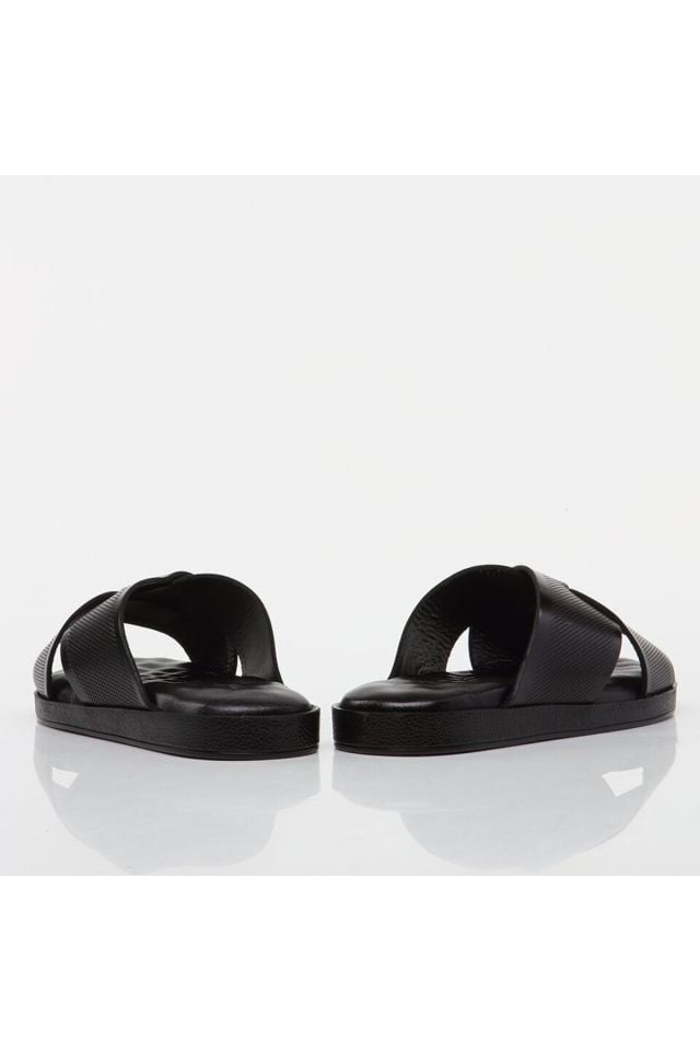 Genuine Leather Black Men's Slippers