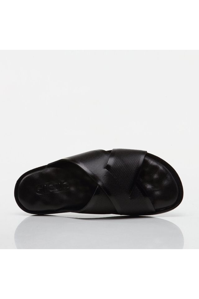 Genuine Leather Black Men's Slippers
