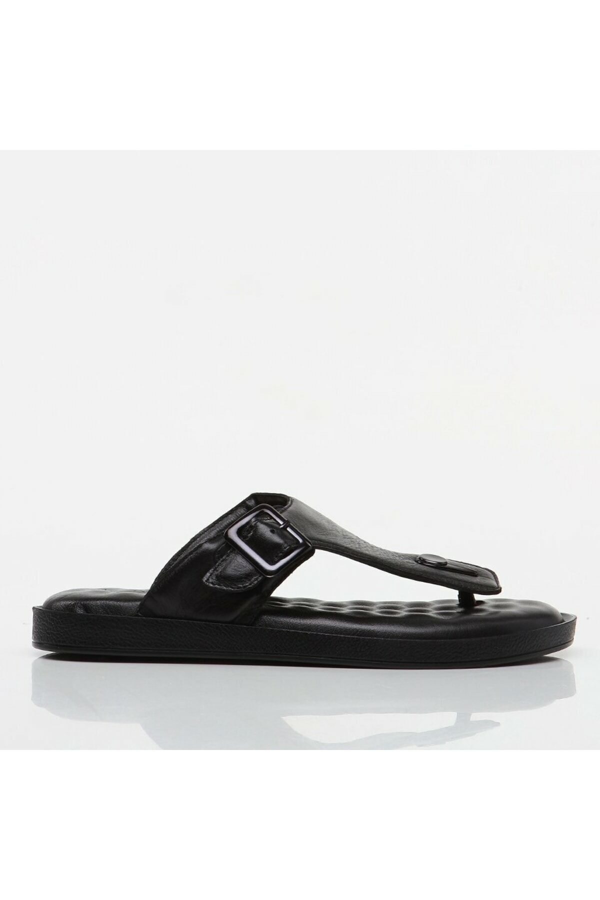 Genuine Leather Black Men's Slippers
