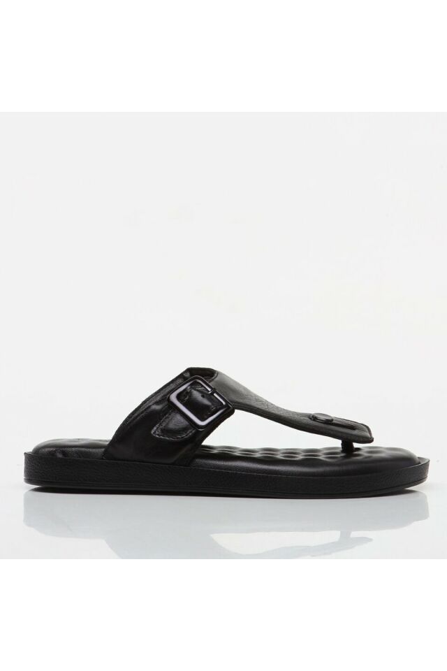 Genuine Leather Black Men's Slippers
