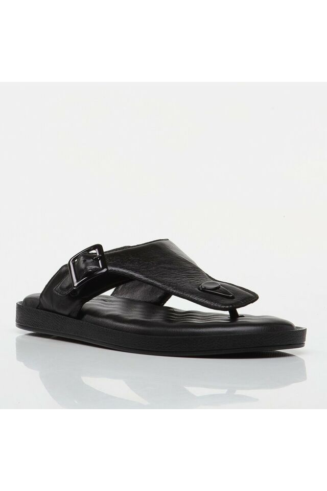 Genuine Leather Black Men's Slippers