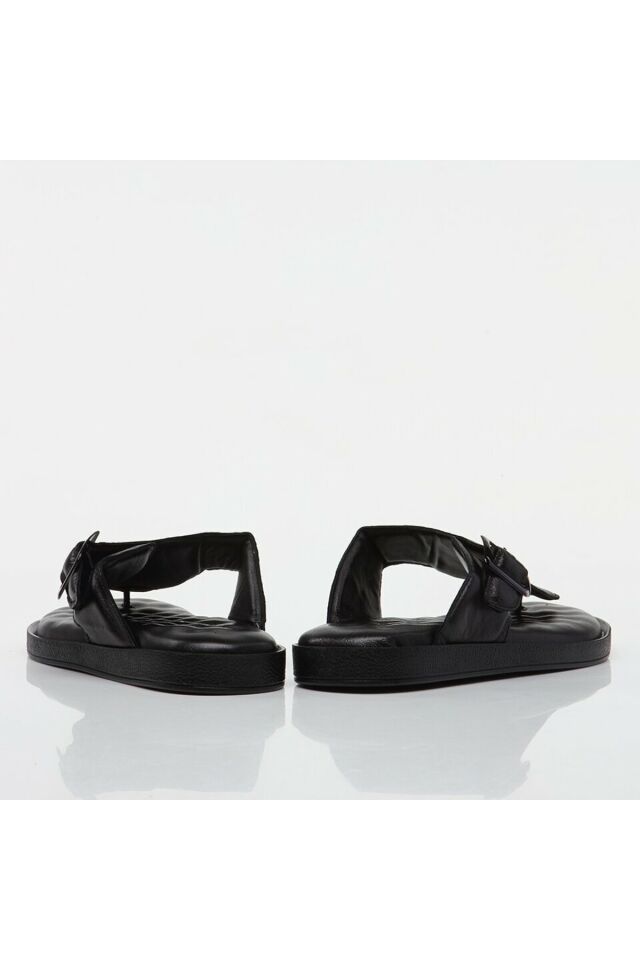 Genuine Leather Black Men's Slippers