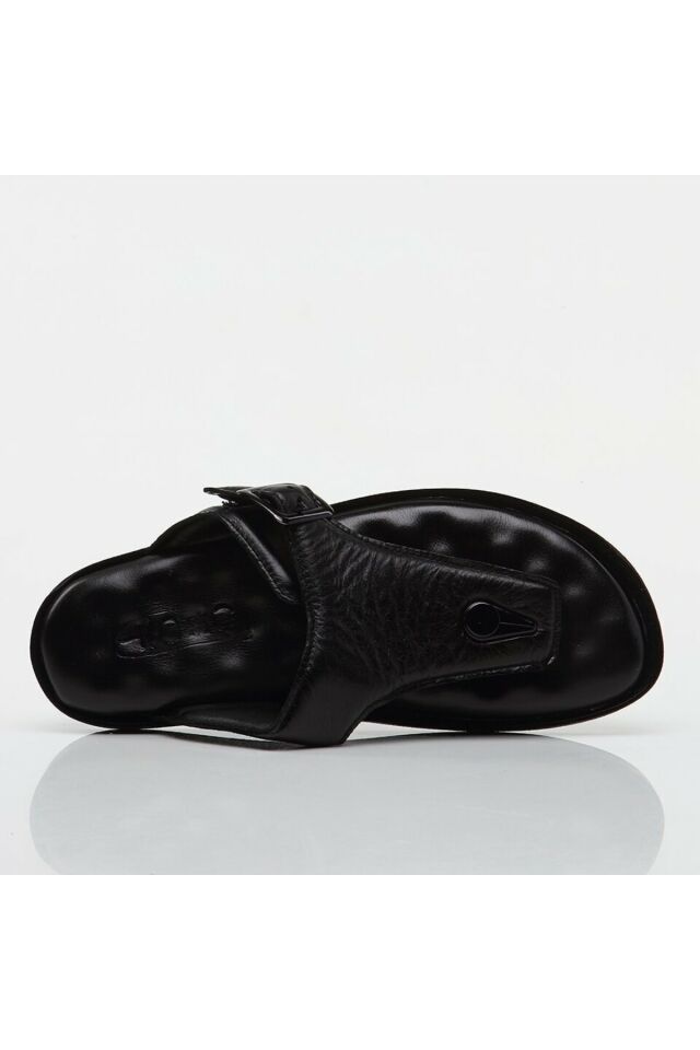 Genuine Leather Black Men's Slippers