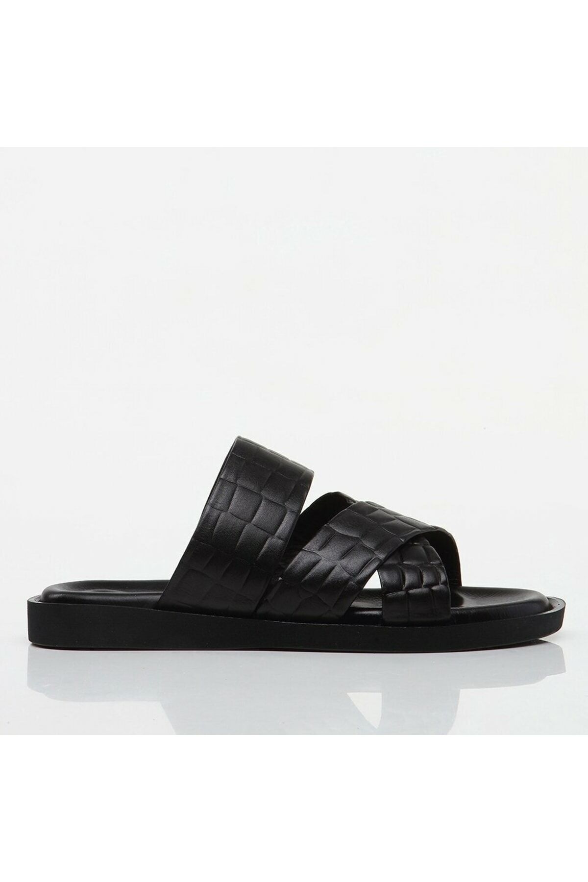 Genuine Leather Black Men's Slippers