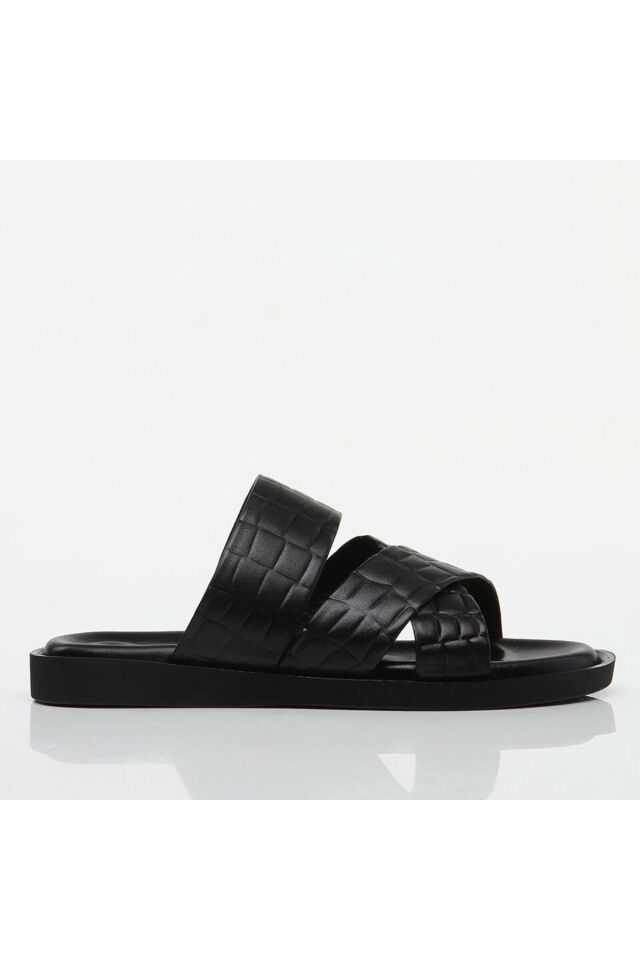Genuine Leather Black Men's Slippers