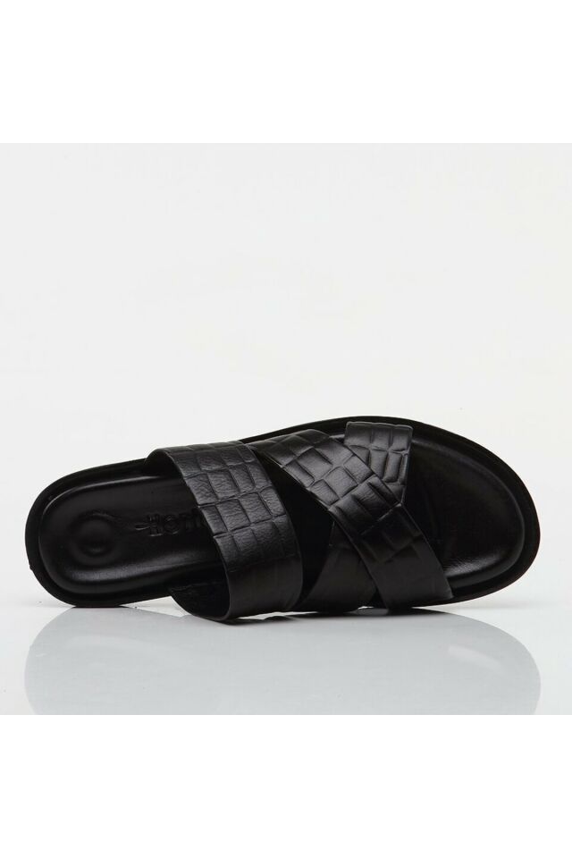 Genuine Leather Black Men's Slippers