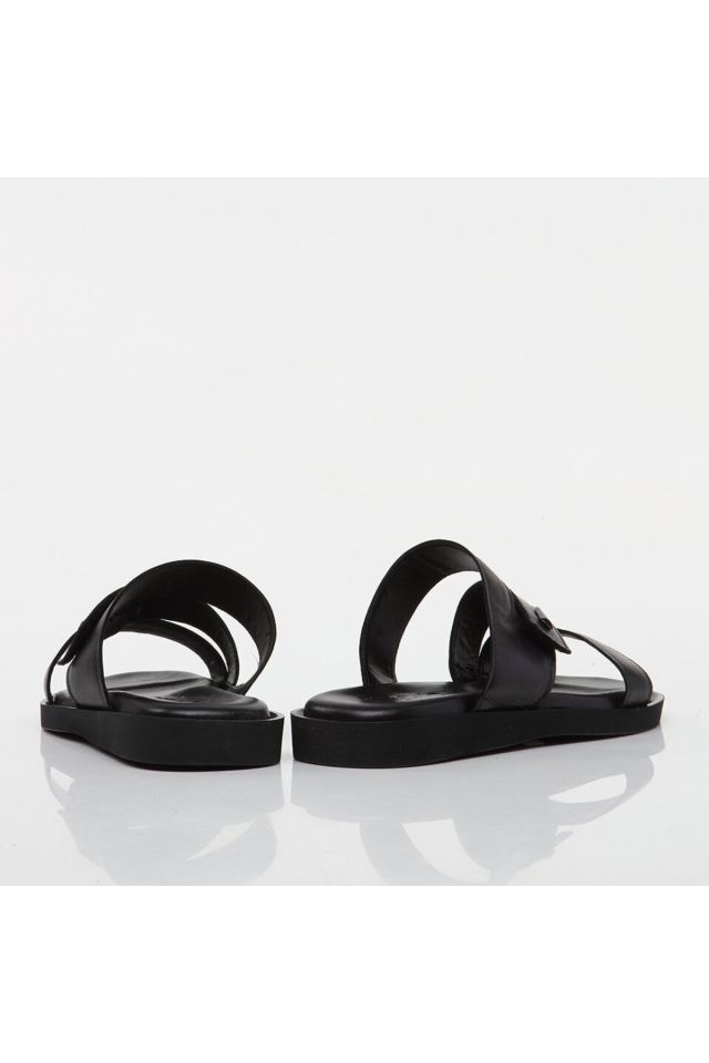 Genuine Leather Black Men's Slippers