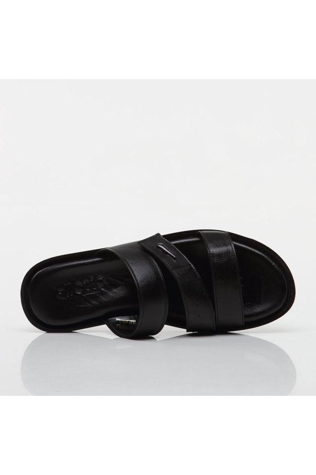 Genuine Leather Black Men's Slippers