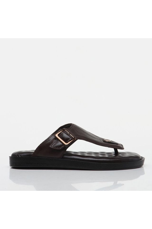 Genuine Leather Brown Men's Slippers