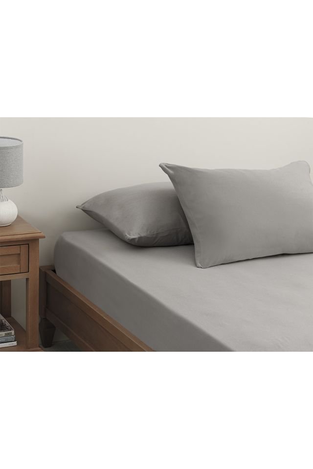 Flat Cotton Double Elastic Bed Sheet Set 160x200 Cm Pebble Stone