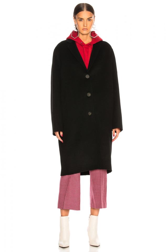 Women's Black Three-Button Wool Cashmere Coat 4525342