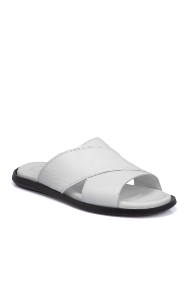White Leather Men's Slippers
