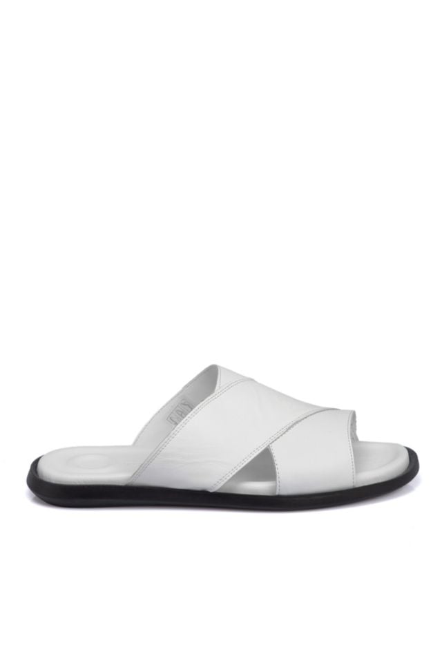 White Leather Men's Slippers