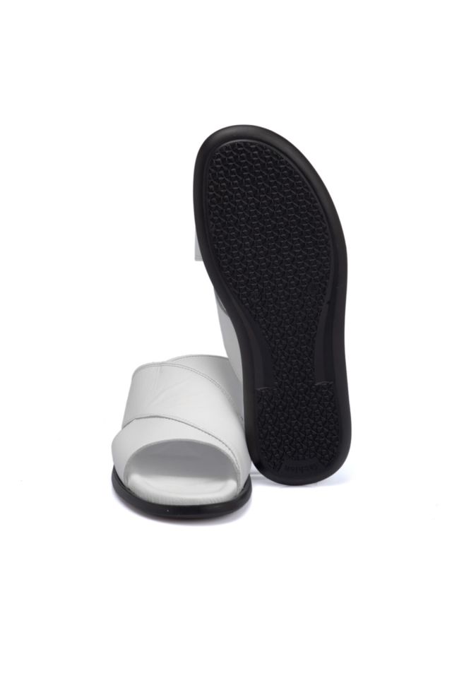 White Leather Men's Slippers