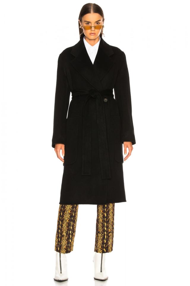 Women's Black Belted Wide Pocket Wool Cashmere Coat 4525343