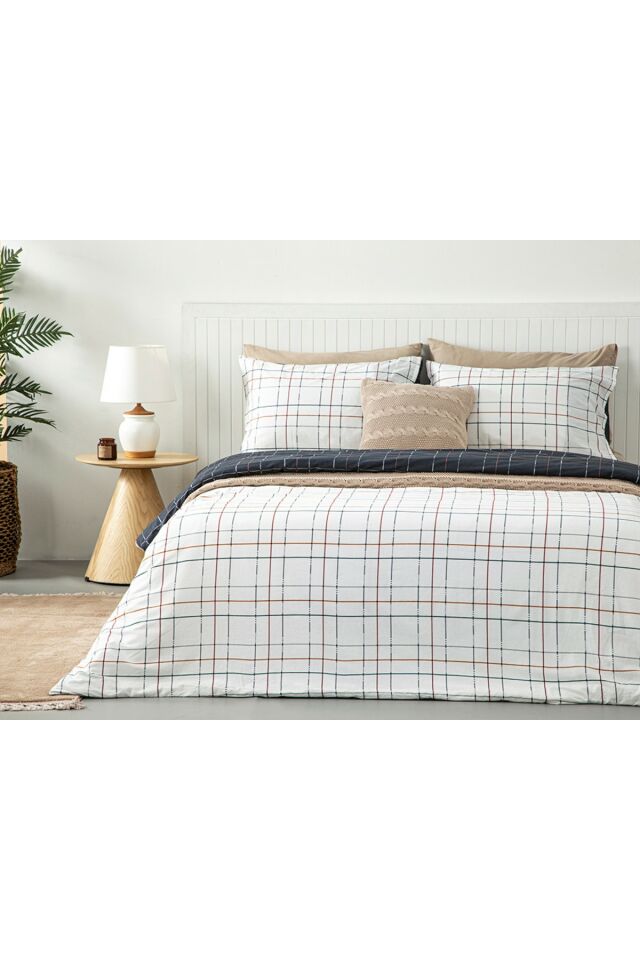 Modern Plaid Pamuklu Çift Kişilik Nevresim Seti 200x220 Cm Gri