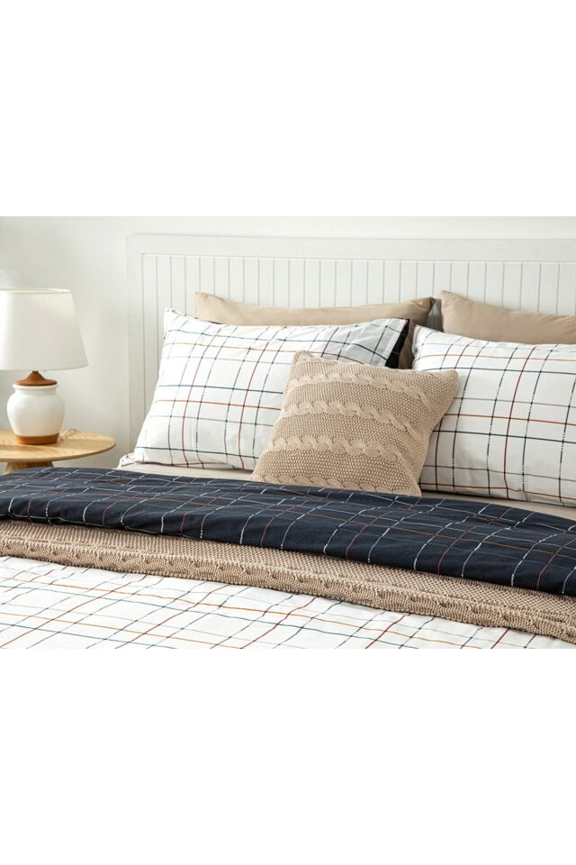 Modern Plaid Pamuklu Çift Kişilik Nevresim Seti 200x220 Cm Gri