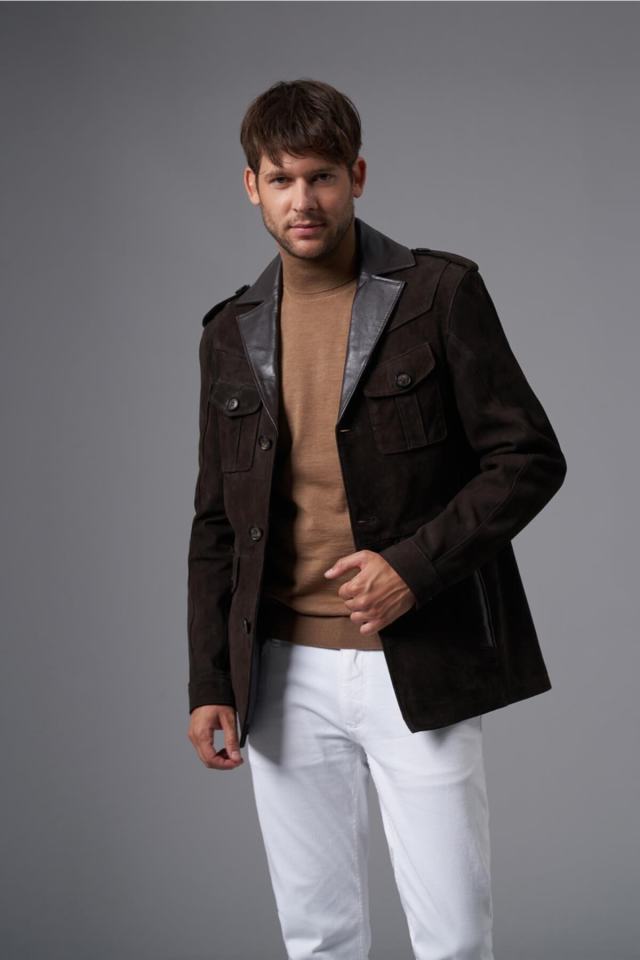 Alessandro Brown Nubuck Leather Coat