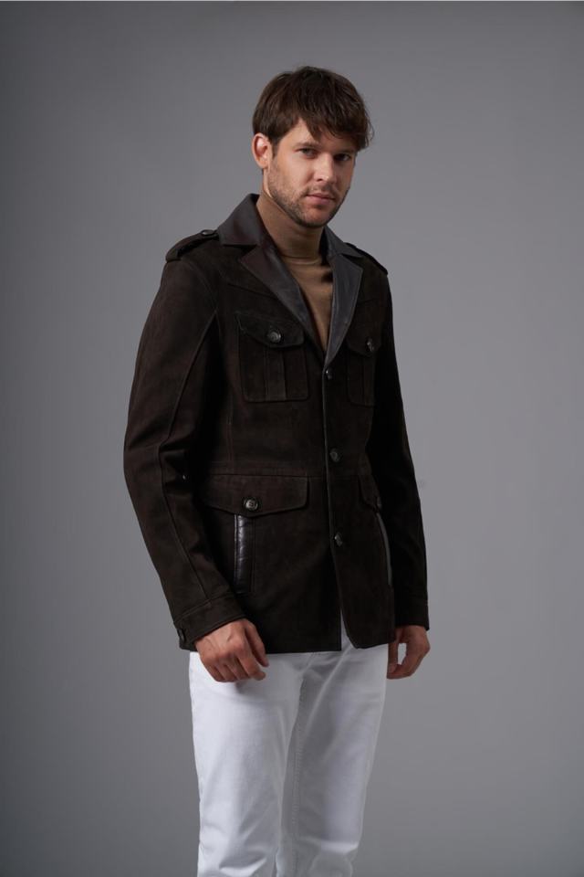 Alessandro Brown Nubuck Leather Coat