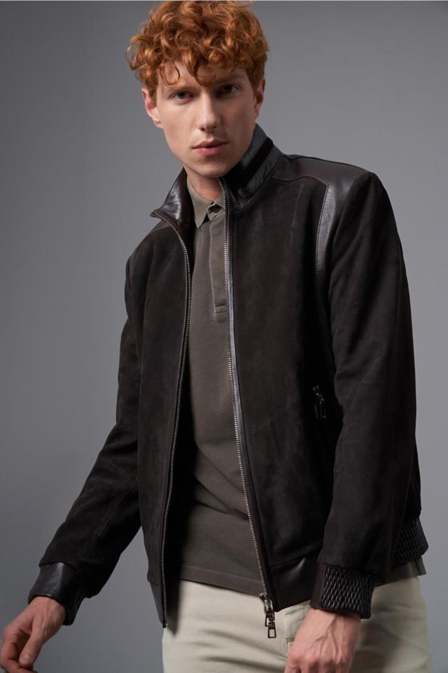 Manmo Brown Nubuck Leather Coat 111572