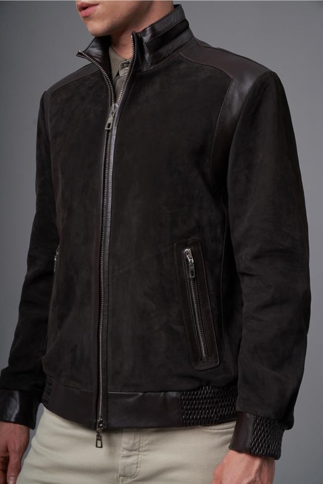 Manmo Brown Nubuck Leather Coat 111572