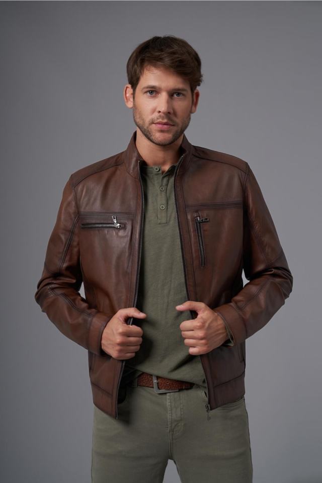 Gabriele Brown Leather Coat 111583