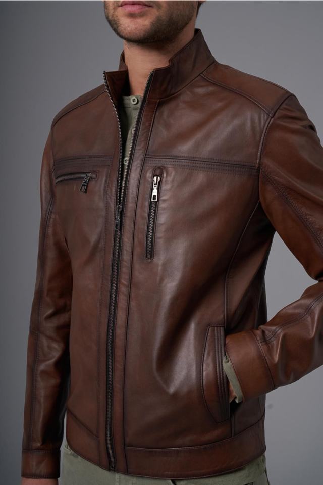 Gabriele Brown Leather Coat 111583
