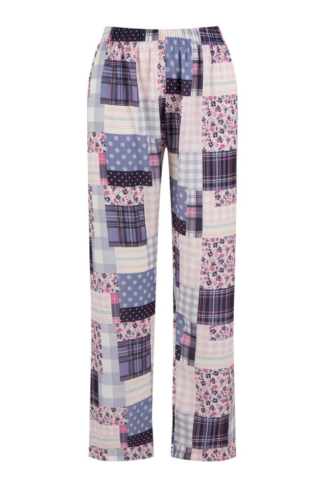 Çok Renkli Patchwork Satin Pantolon