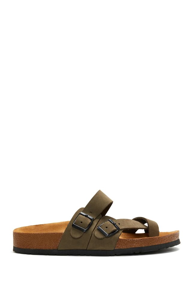 Men's Leather Double Buckled Slippers